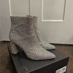 Betsey Johnson Sparkling Silver Ankle Booties